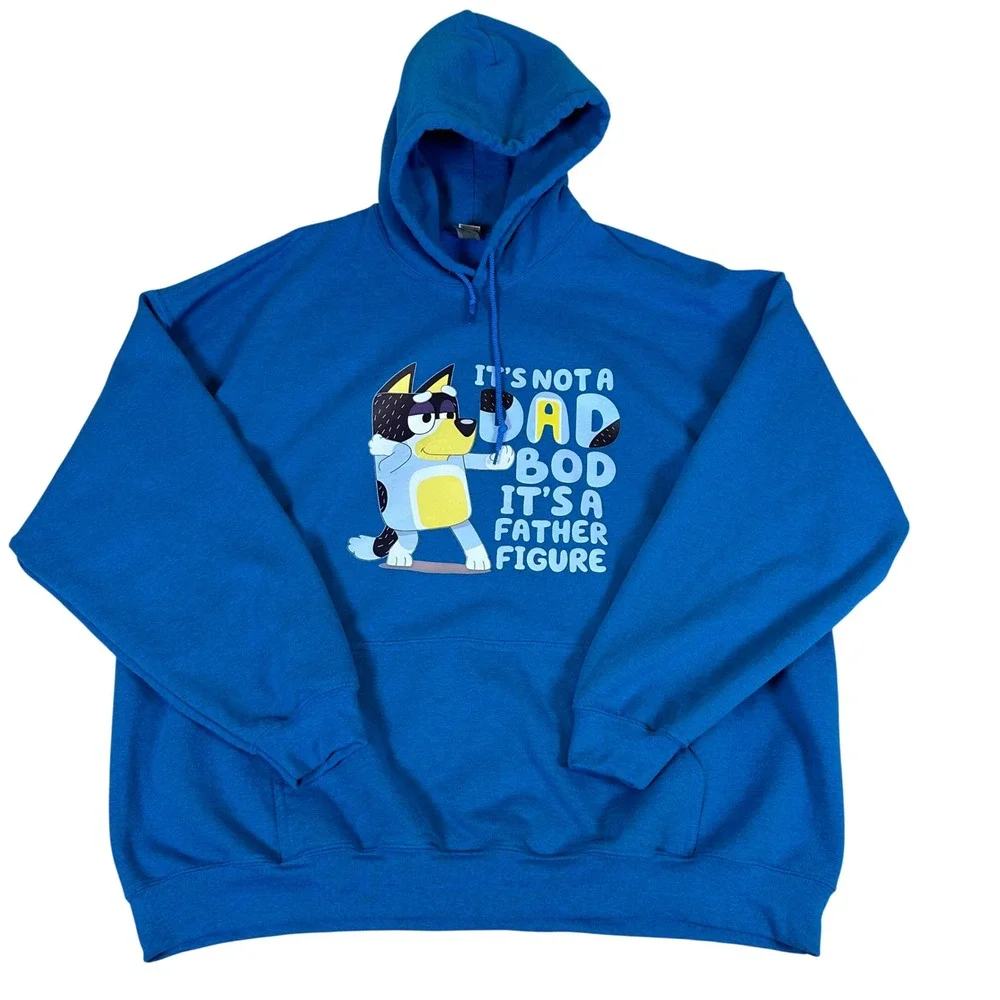 Gildan Bluey Dad Bod Father Figure Hoodie Mens 3XL Blue Graphic Sweatshirt